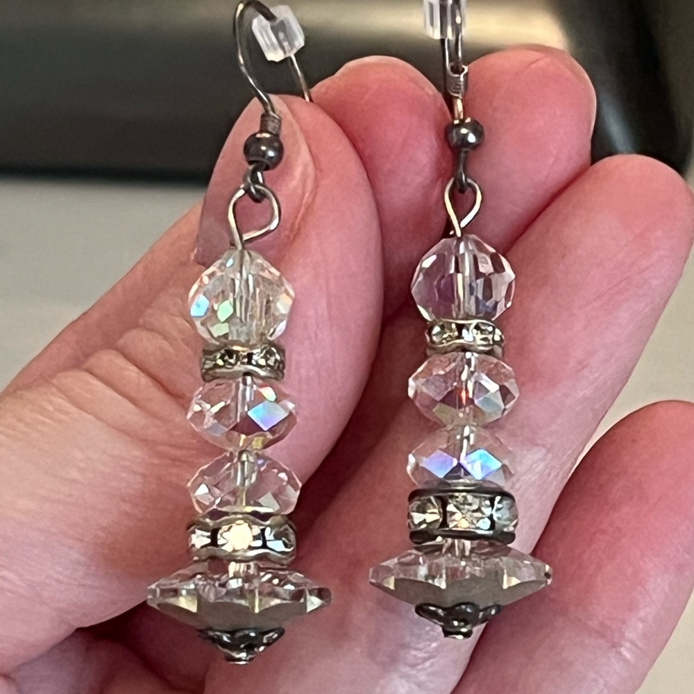 Vintage Aurora Borealis Crystal Dangle Earrings